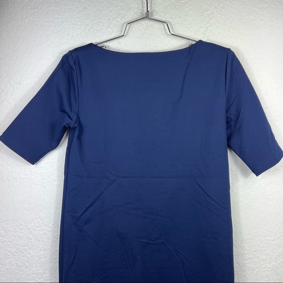 LAUREN Ralph Lauren High Neck Short Sleeve Blue Midi Dress - Picture 5 of 8